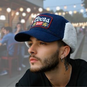 Mad Engine Coors Banquet Mens Blue Corduroy Trapper Hat OS